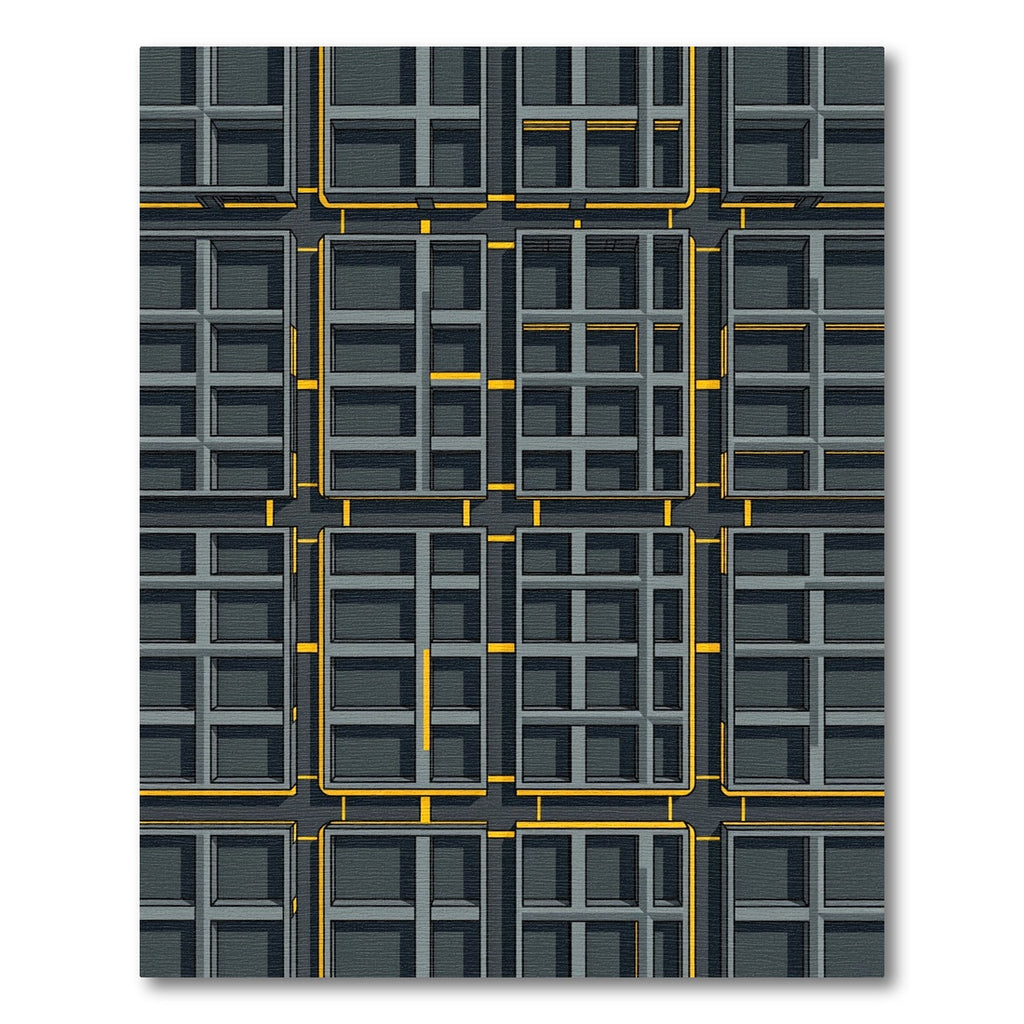 Gray Yellow Interlocking Grid Composition Rug