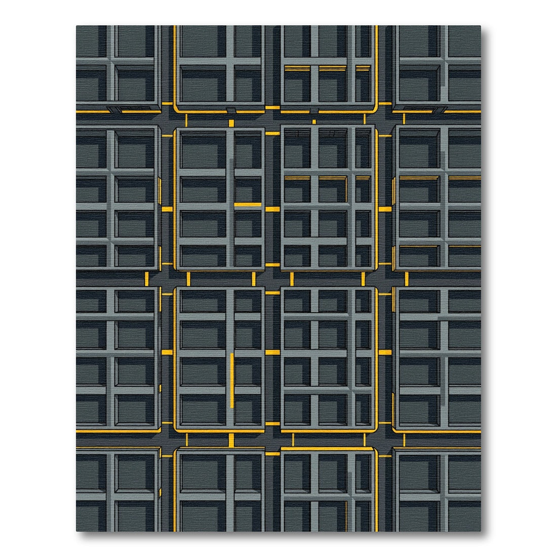 Gray Yellow Interlocking Grid Composition Rug