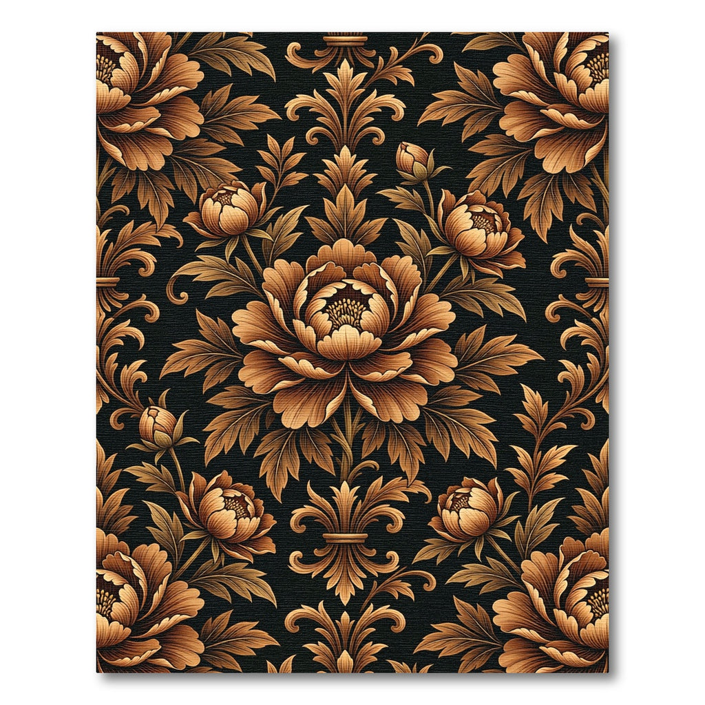 Elegant Bronze Peony Scroll Wallpaper Rug