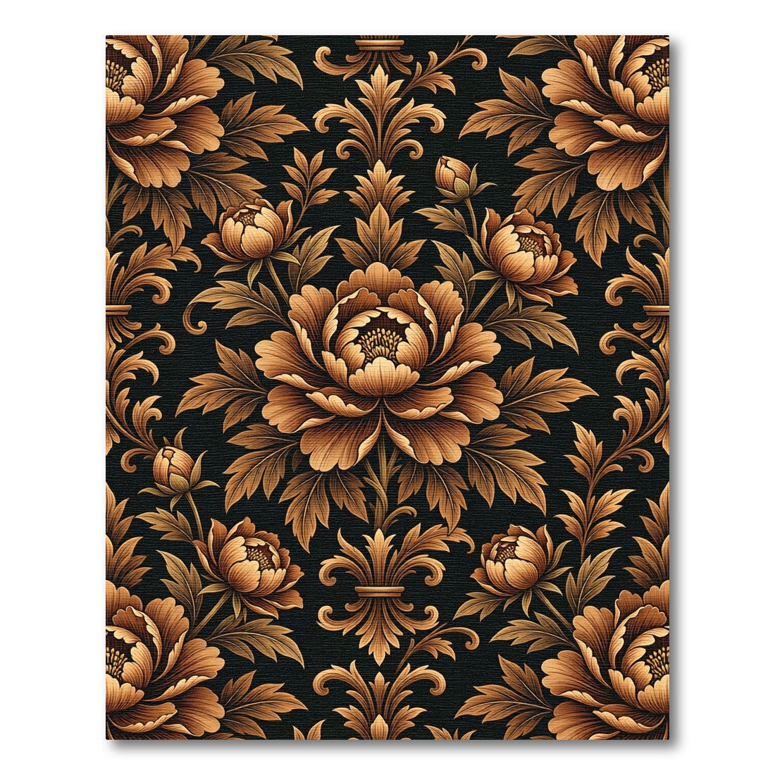 Elegant Bronze Peony Scroll Wallpaper Rug