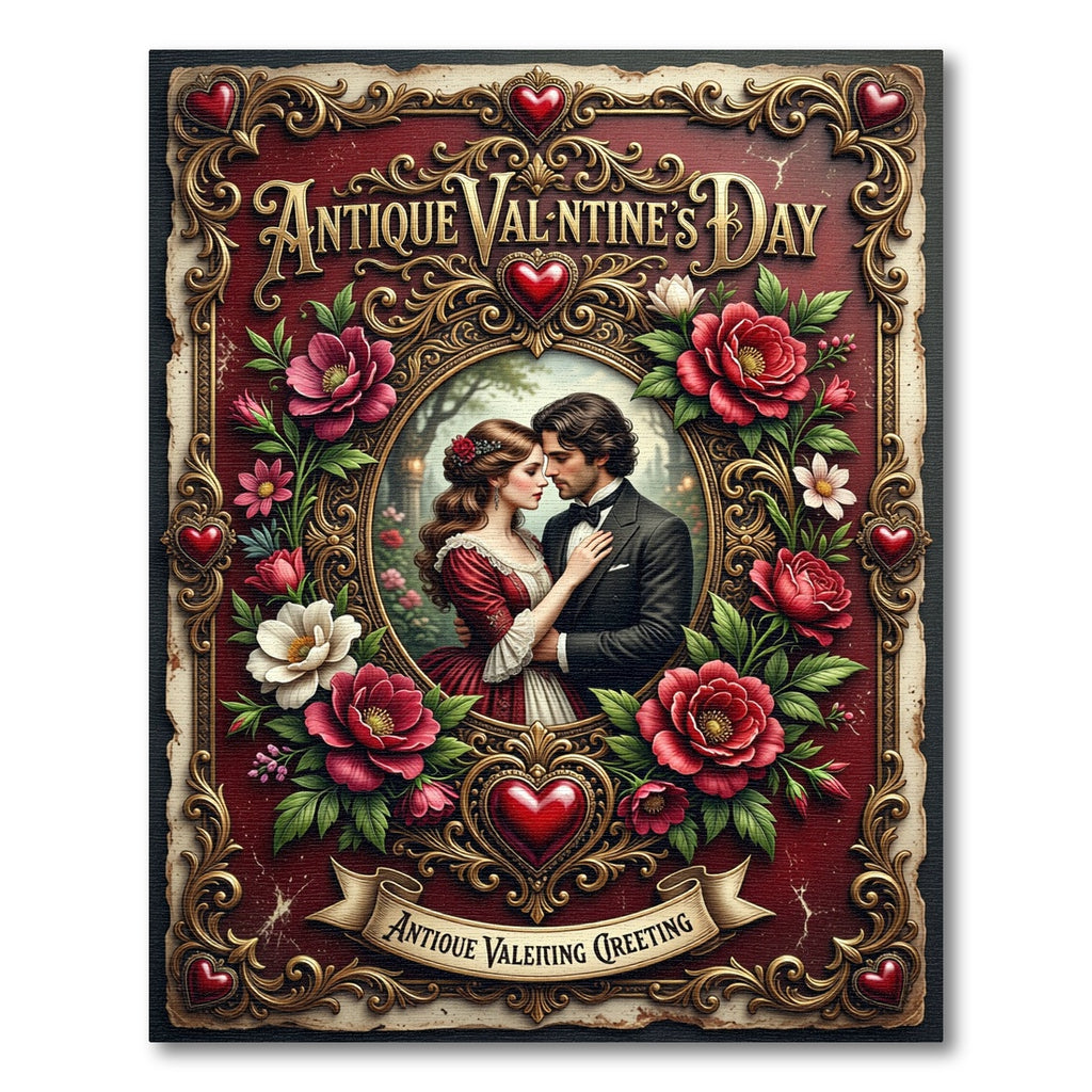 Romantic Victorian Floral Crimson Heart Accent Rug