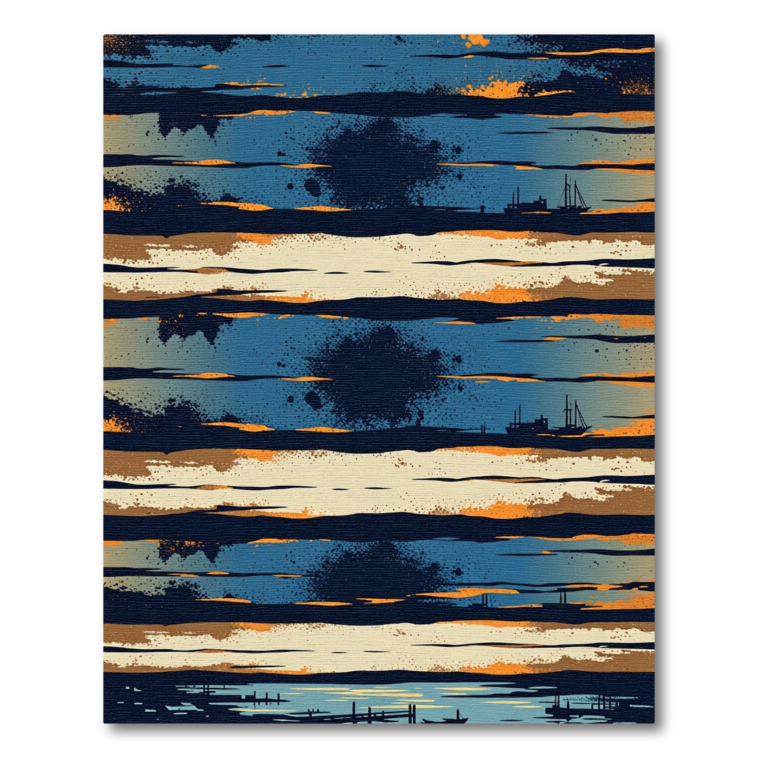 Abstract Nautical Sunset Striped Ocean Rug