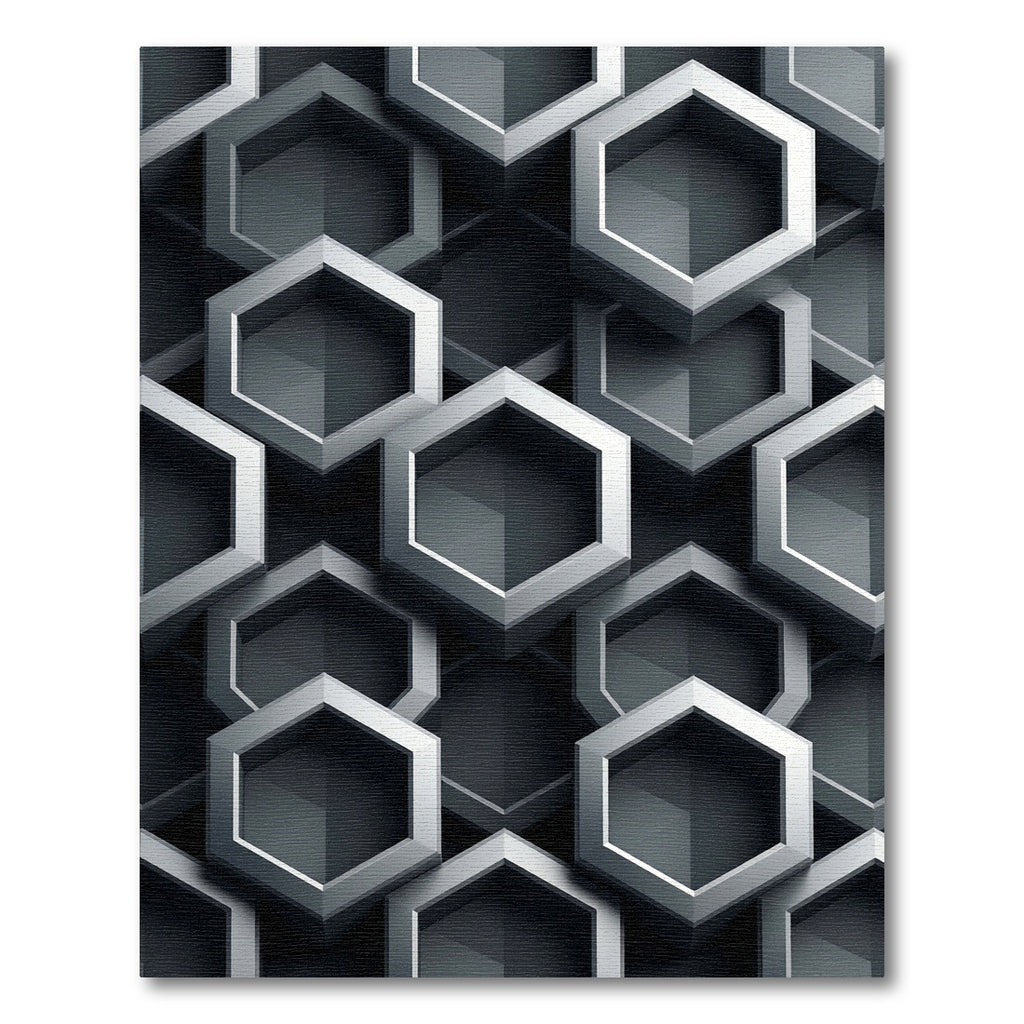 Metallic Silver Three Dimensional Hexagon Geometric Rug