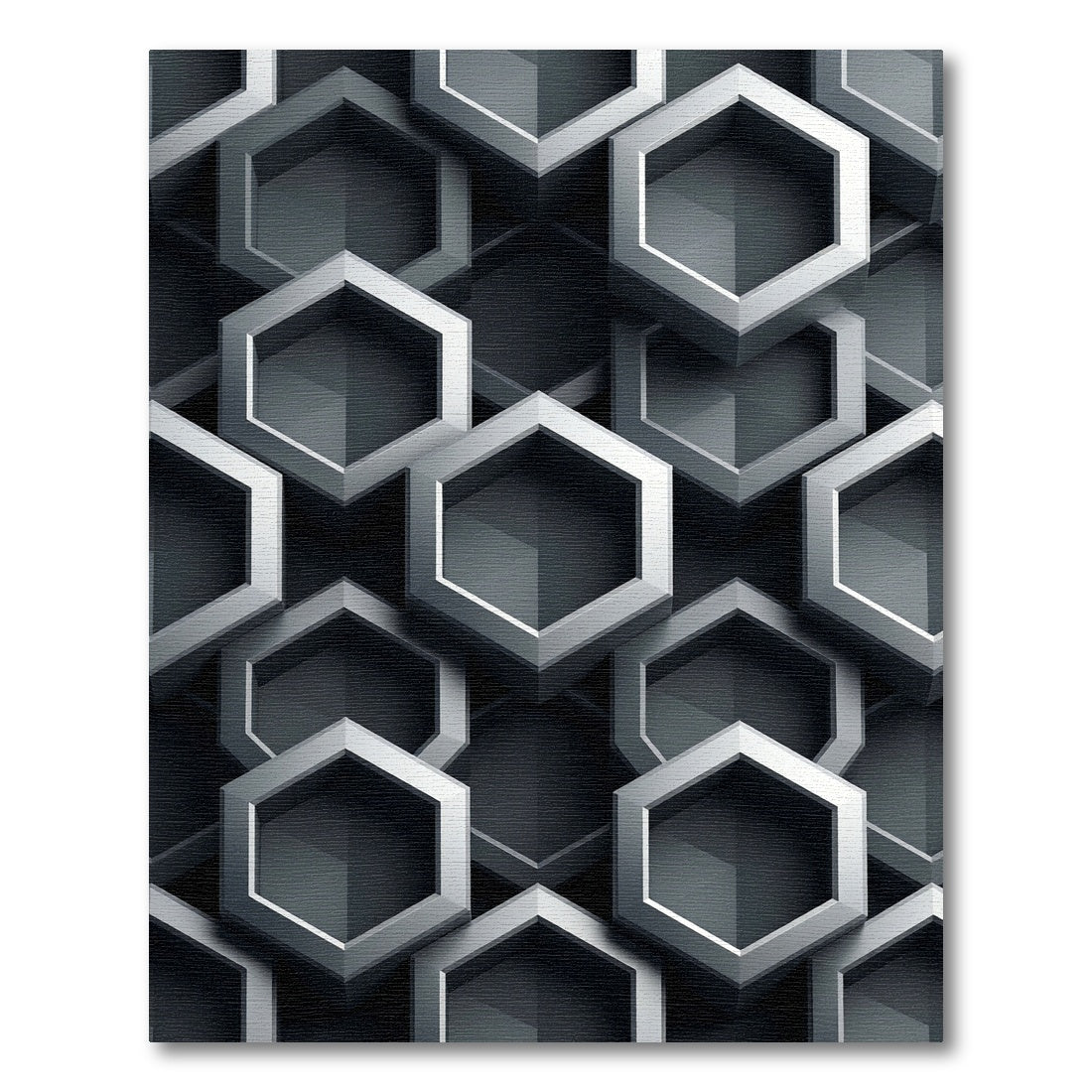 Metallic Silver Three Dimensional Hexagon Geometric Rug