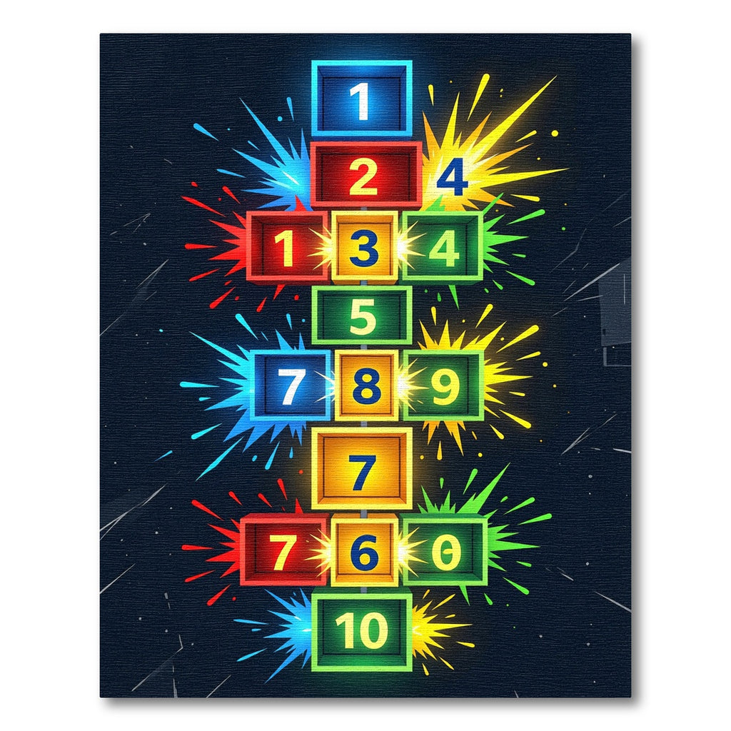 Neon Geometric Hopscotch Numerical Grid Rug