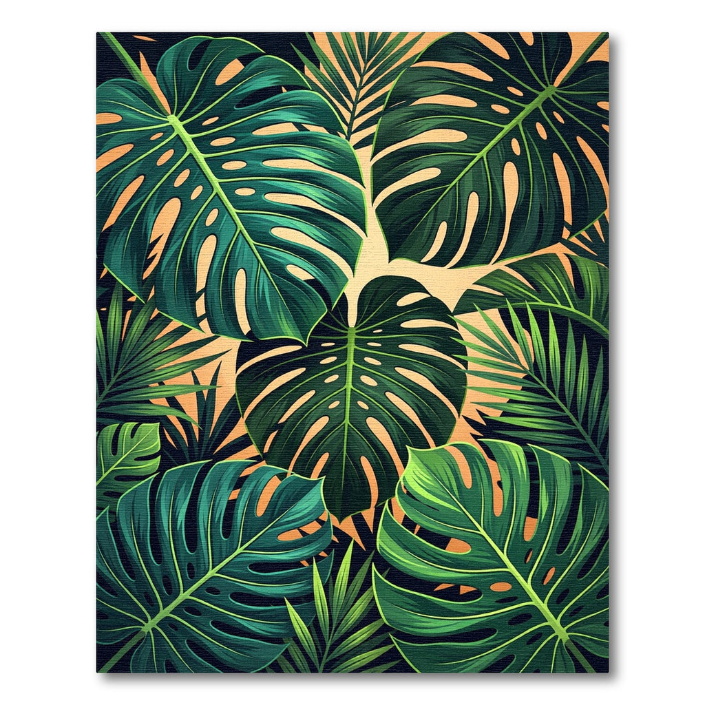 Lush Tropical Monstera Palm Leaves Rug