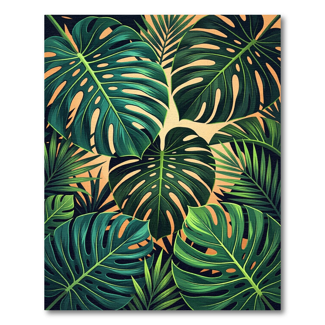 Lush Tropical Monstera Palm Leaves Rug