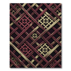 Lattice Burgundy and Gold Geometric Grid Rug