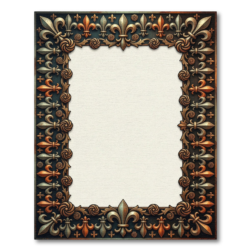 Ornate Metallic Bronze Fleur De Lis Rug