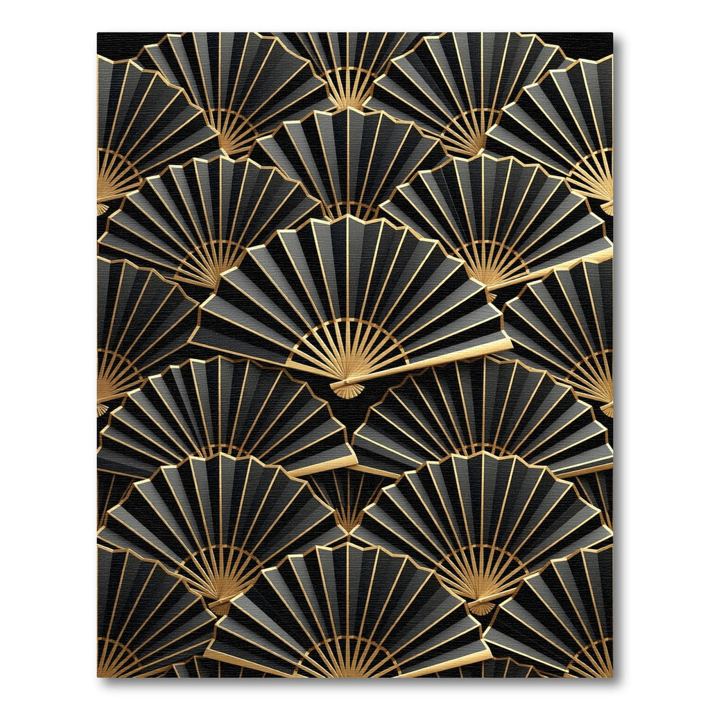 Golden Fan Art Deco Black Rug