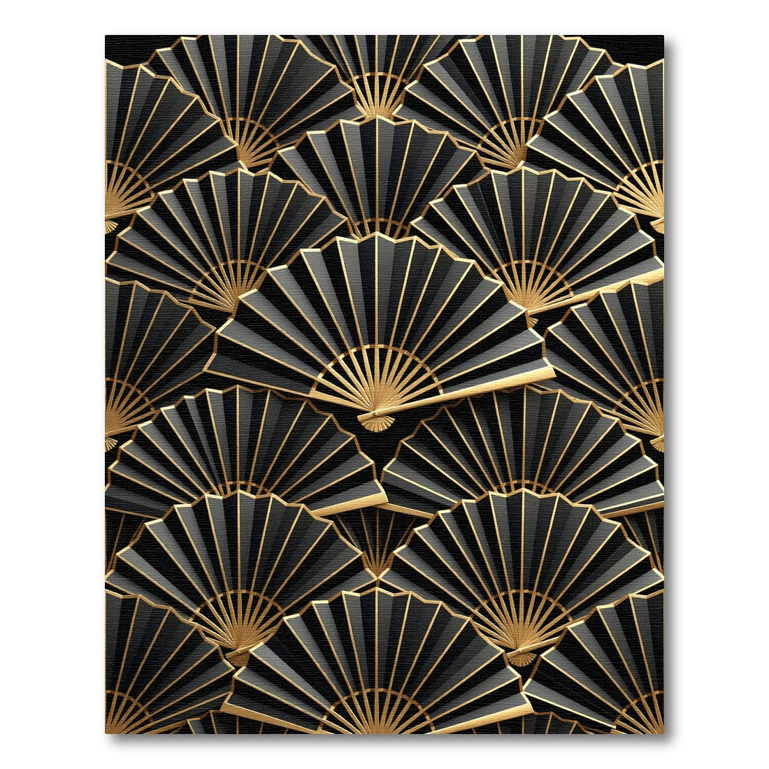 Golden Fan Art Deco Black Rug