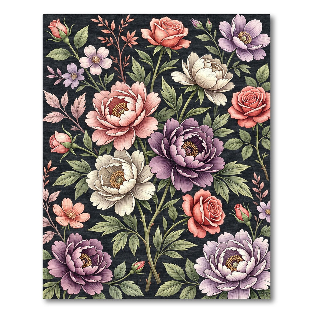 Vintage Pink Purple Peony Rose Floral Rug