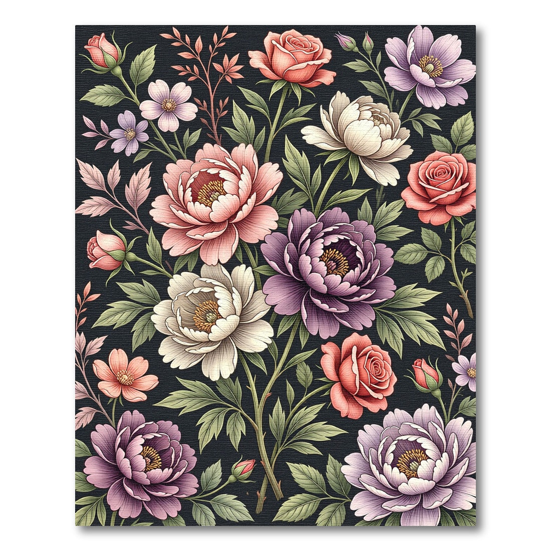 Vintage Pink Purple Peony Rose Floral Rug