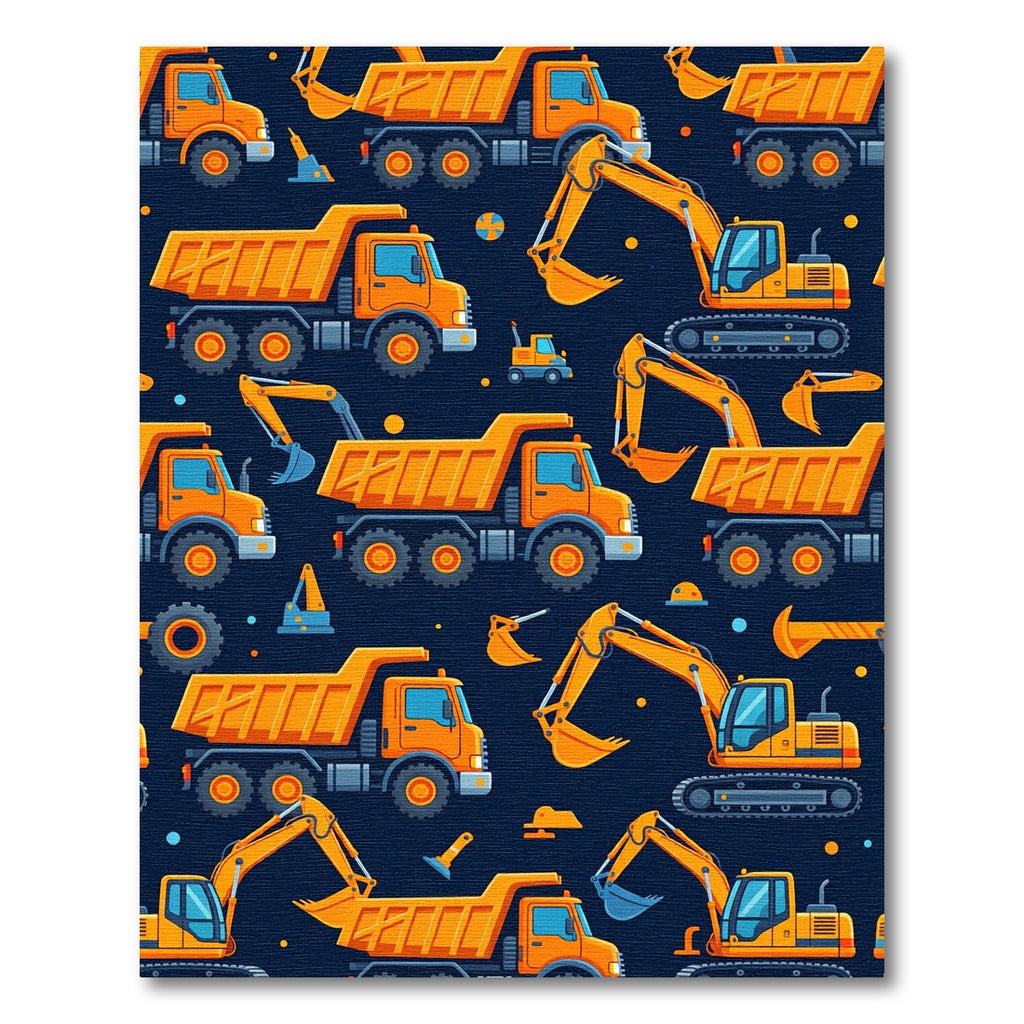 Vibrant Yellow Construction Vehicle Fleet Rug