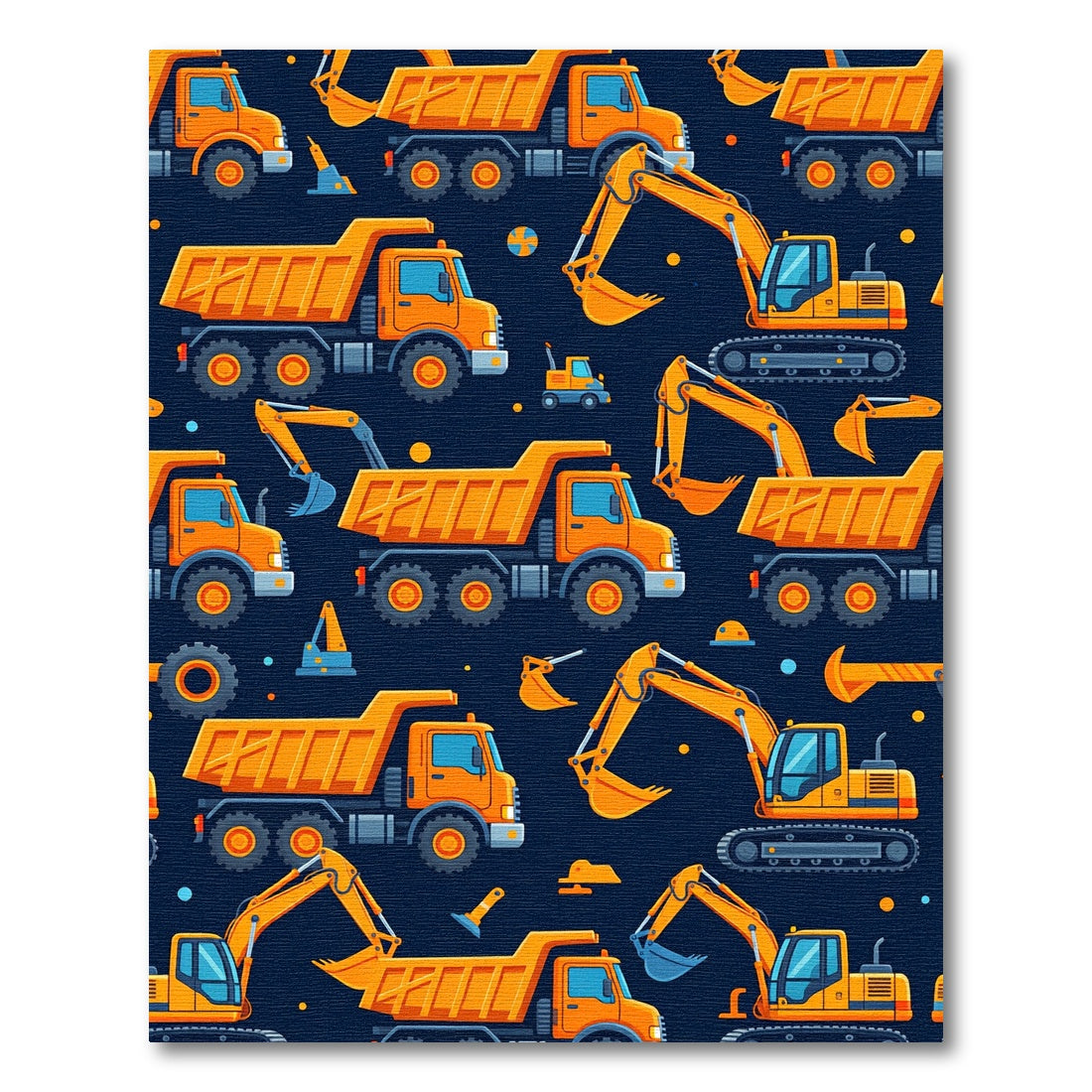 Vibrant Yellow Construction Vehicle Fleet Rug