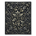 Black Silver Ornate Foliage Scroll Rug