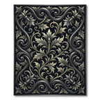 Black Silver Ornate Foliage Scroll Rug