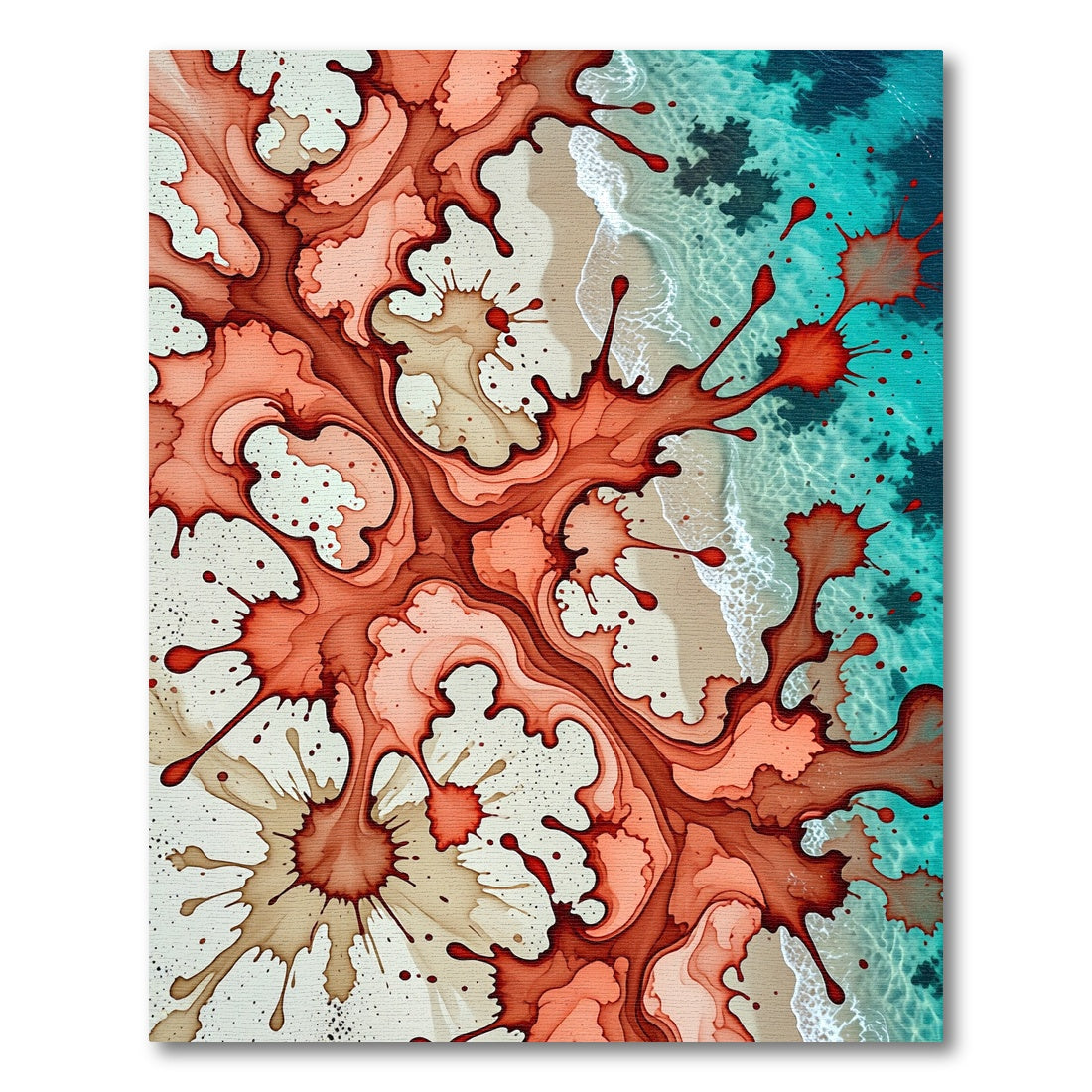 Fiery Crimson Abstract Watercolor Ocean Shore Rug