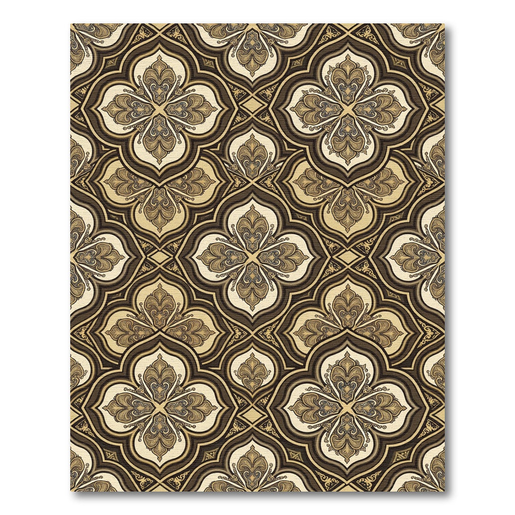 Ornate Bronze Damask Quadrifolium Scroll Rug