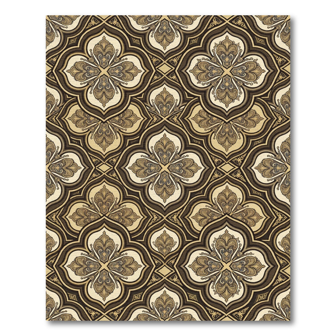 Ornate Bronze Damask Quadrifolium Scroll Rug
