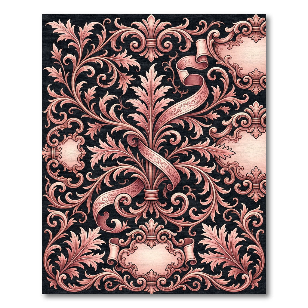 Rose Gold Baroque Scroll Swirl Rug