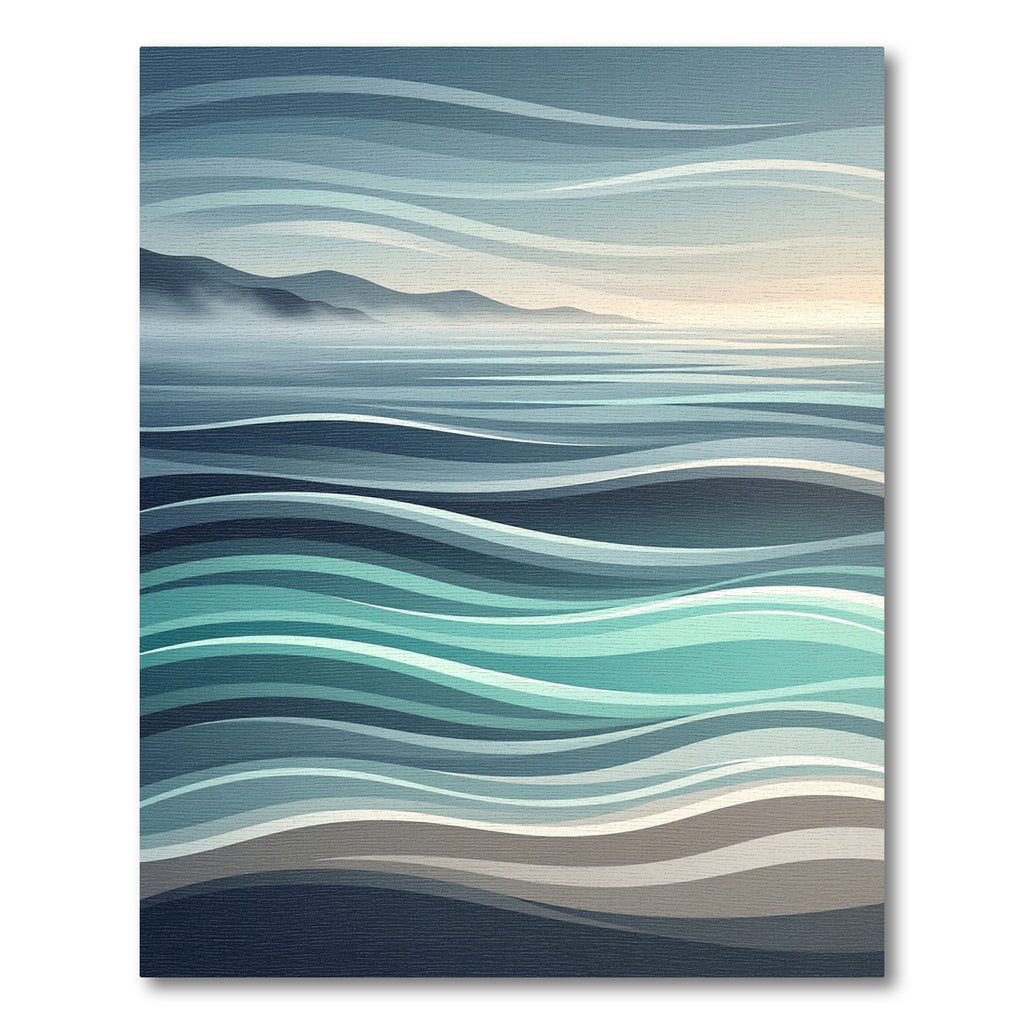 Serene Blue Coastal Wave Horizon Rug