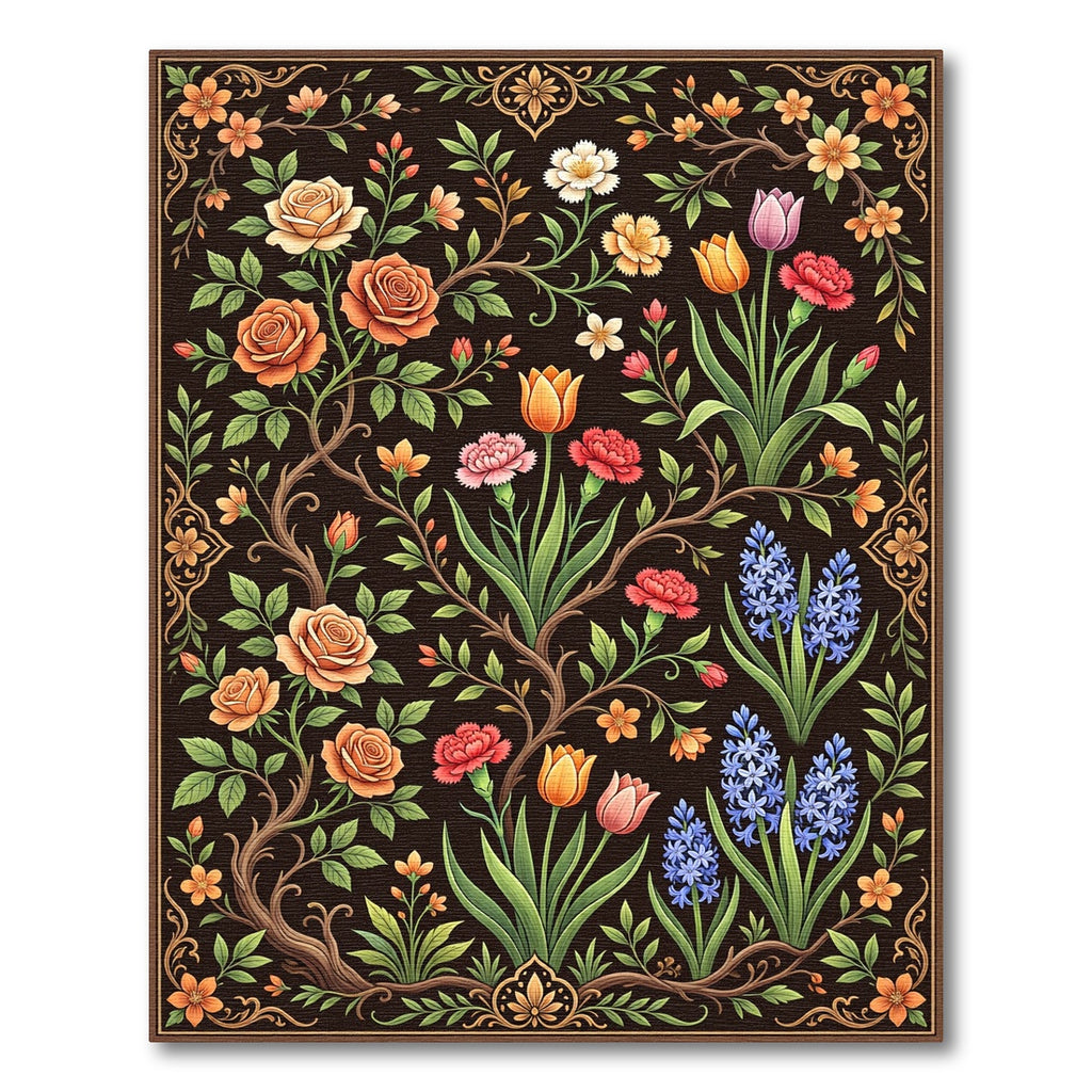Rich Orange Rose Floral Garden Rug