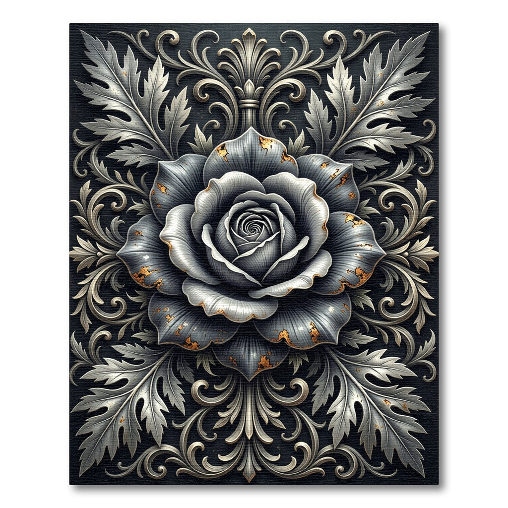 Metallic Silver Rose Filigree Embellishment Rug