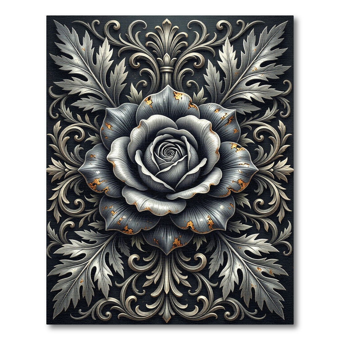 Metallic Silver Rose Filigree Embellishment Rug