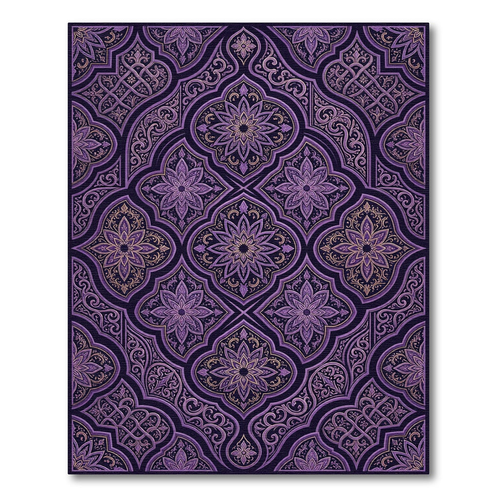 Ornate Deep Purple Floral Damask Rug