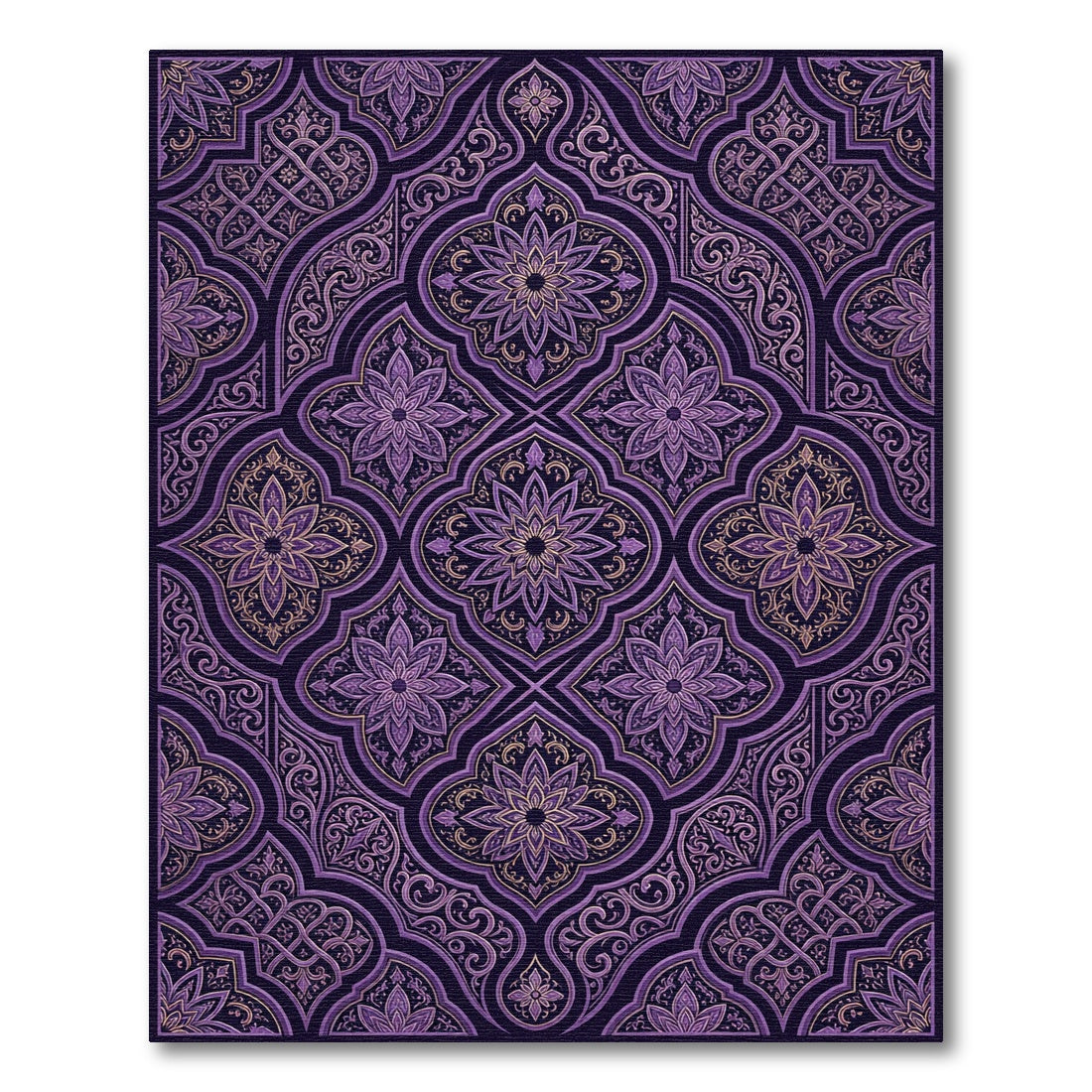 Ornate Deep Purple Floral Damask Rug