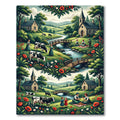 Pastoral Red Poppy Meadow Scene Rug