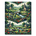 Pastoral Red Poppy Meadow Scene Rug