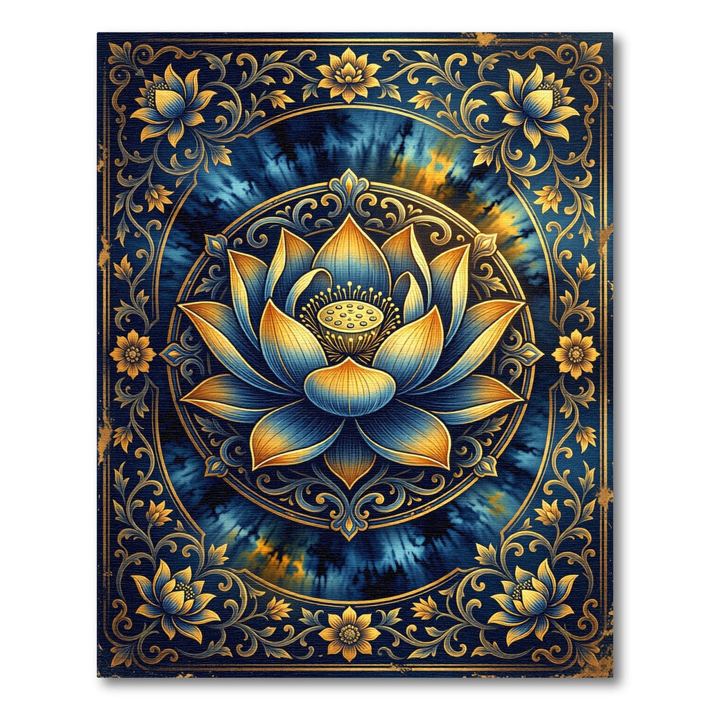 Golden Floral Lotus Medallion Rug