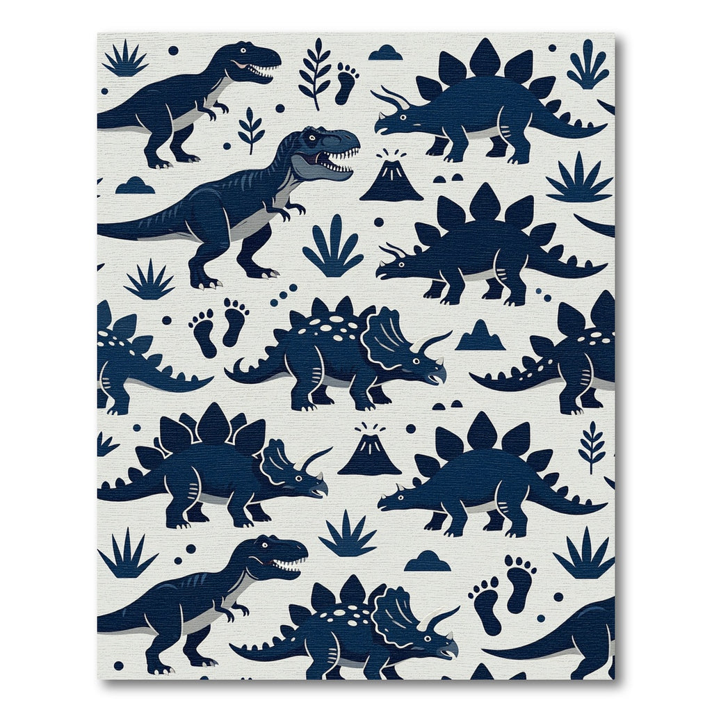 Playful Midnight Navy Dinosaur Landscape Rug