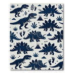 Playful Midnight Navy Dinosaur Landscape Rug