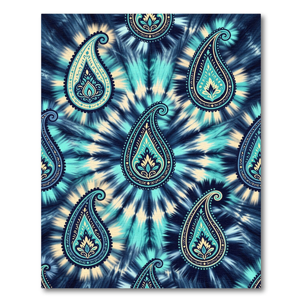 Teal Blue Tie Dye Paisley Swirl Rug