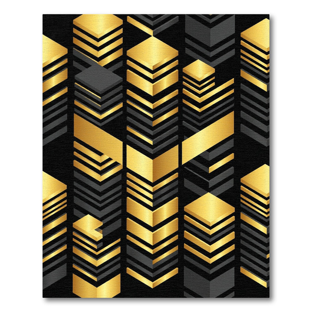 Gold Black Geometric Stacked Blocks Rug