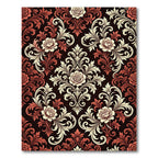 Rich Red Floral Scroll Damask Rug