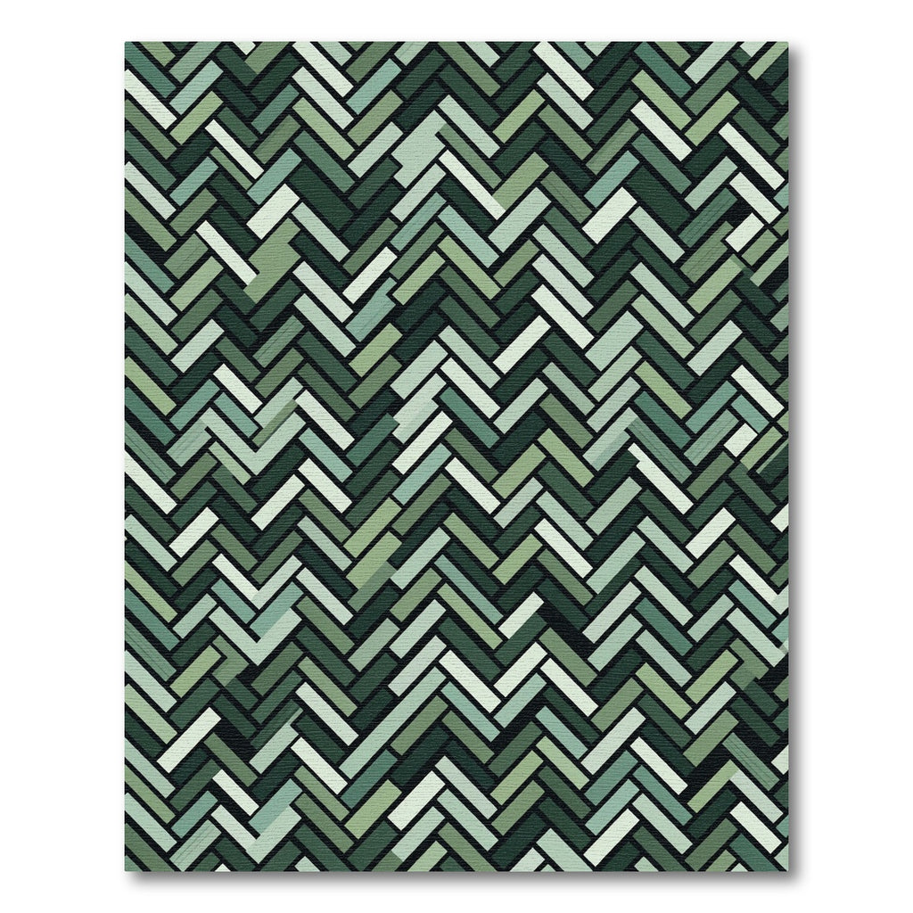 Green Herringbone Textured Layered Rug