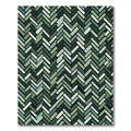 Green Herringbone Textured Layered Rug