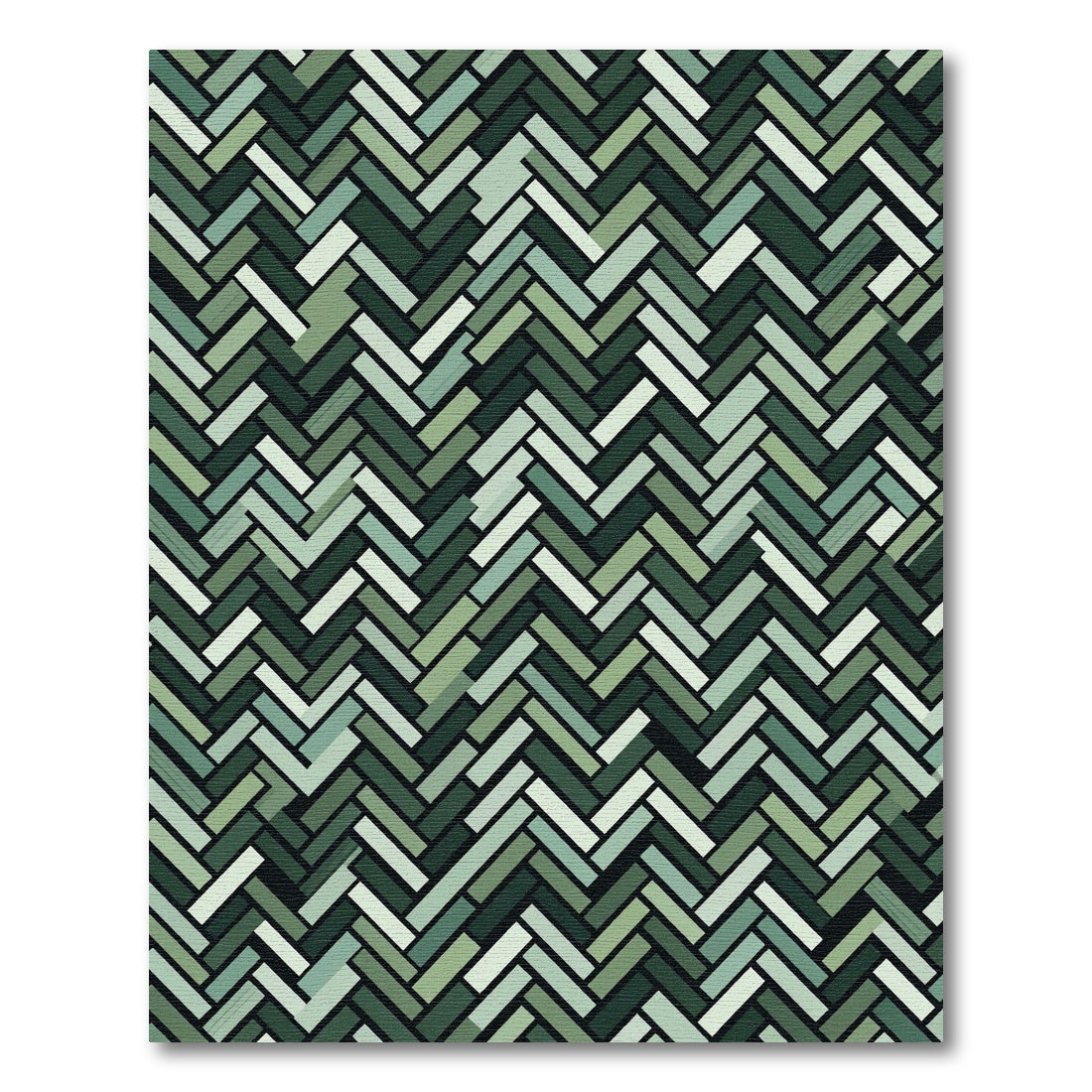 Green Herringbone Textured Layered Rug