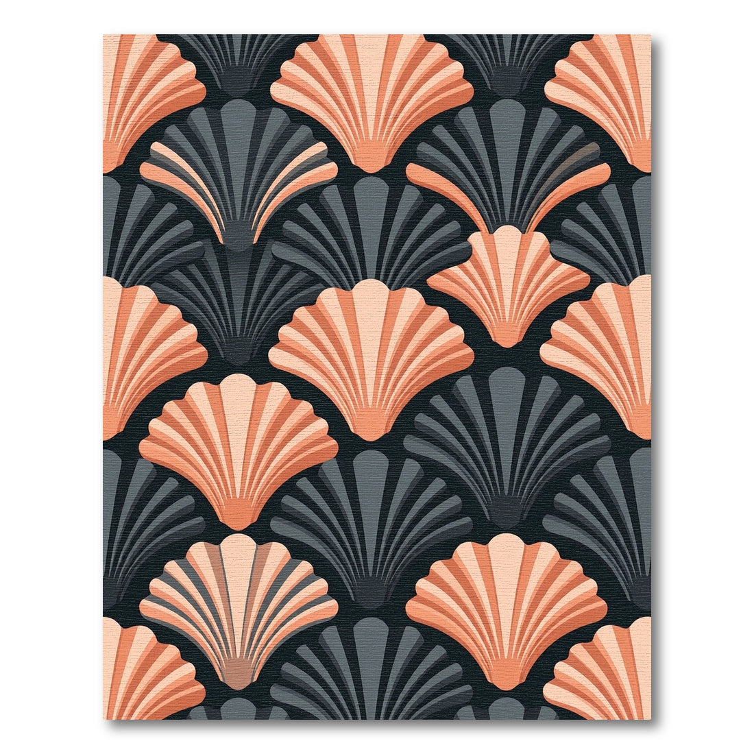 Coral Gray Shell Fan Deco Rug