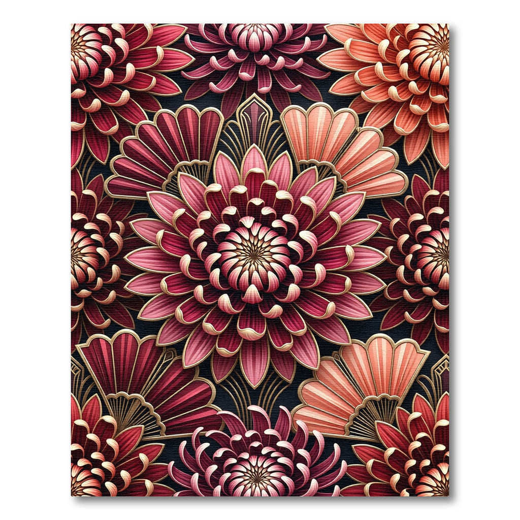Crimson Pink Floral Fan Art Deco Rug
