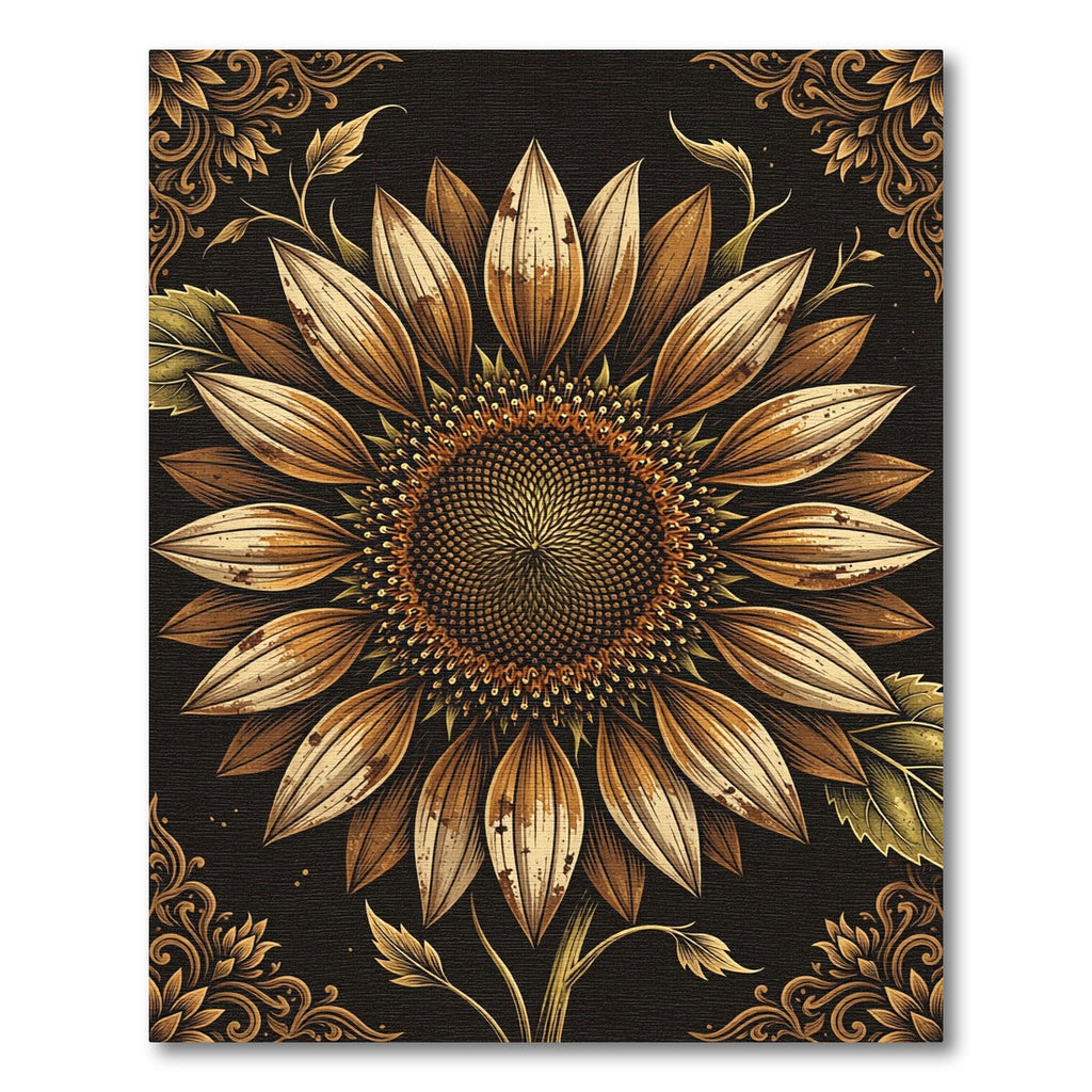 Gilded Sunflower Baroque Sepia Art Rug