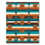 Teal Cactus Orange Flower Striped Rug