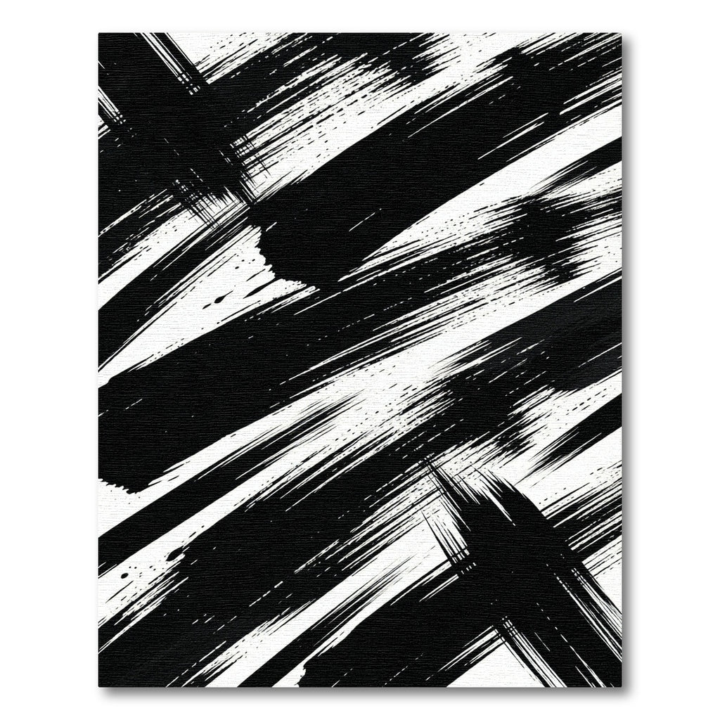 Bold Black and White Abstract Brushstroke Rug