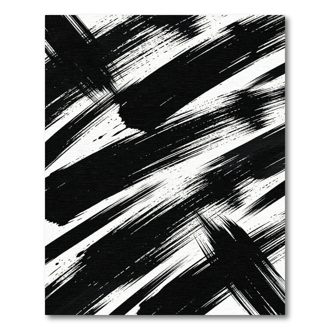 Bold Black and White Abstract Brushstroke Rug