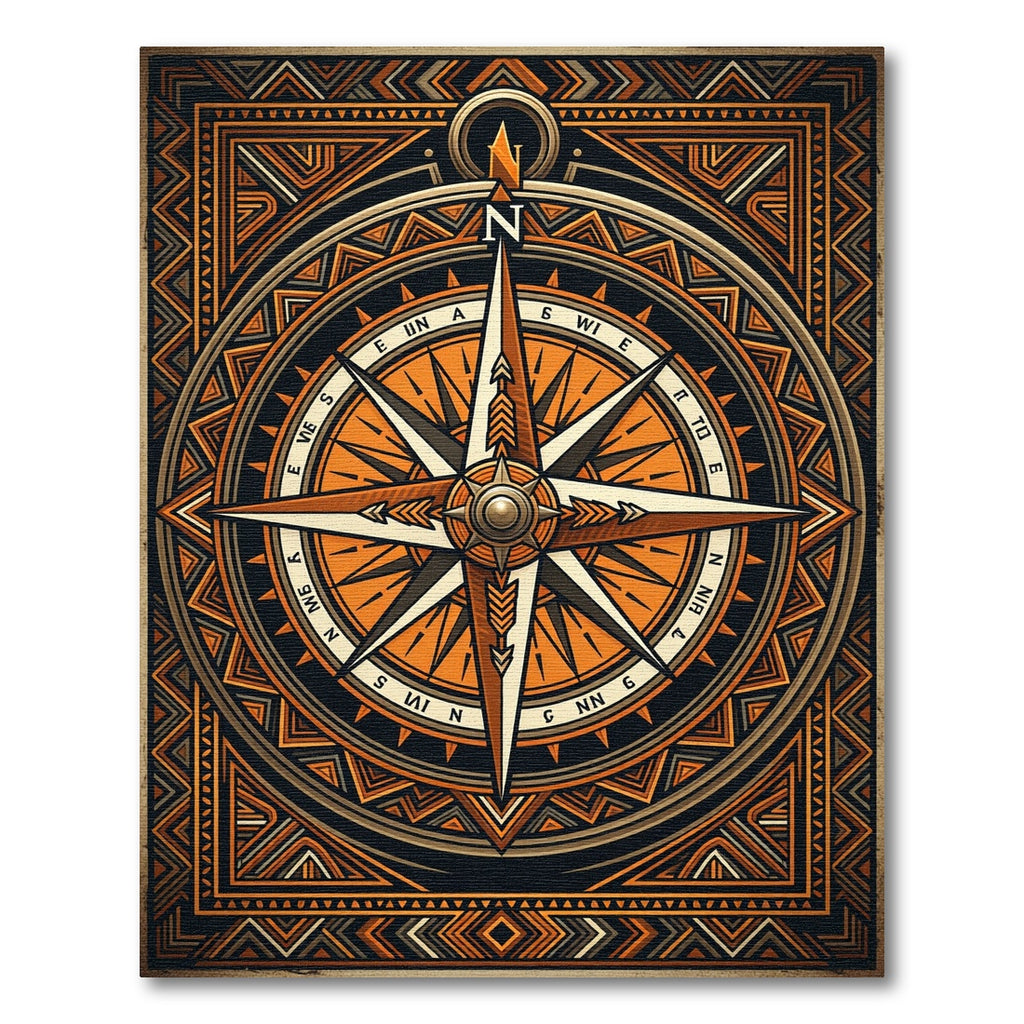 Geometric Golden Compass Navigation Crest Rug