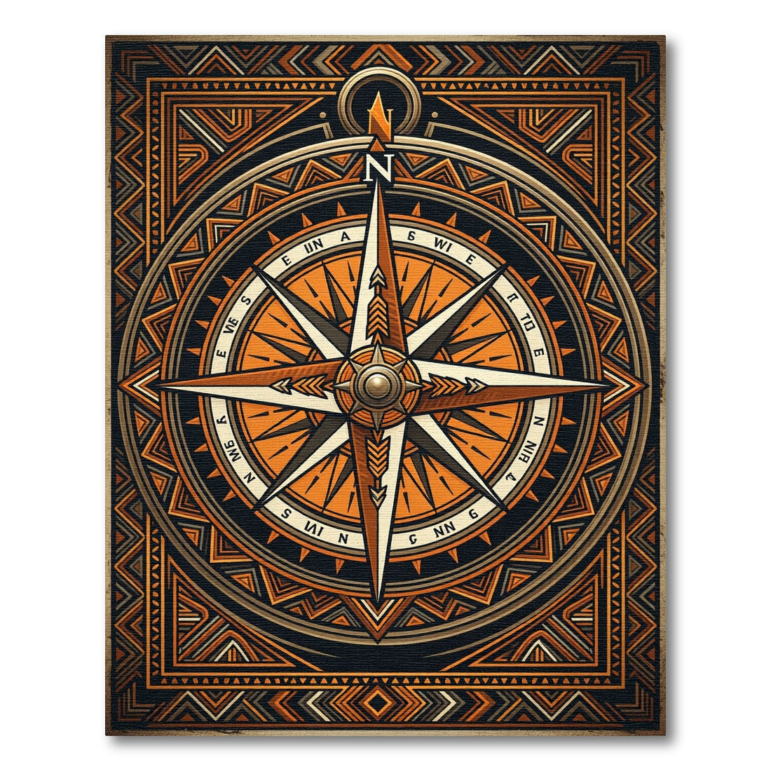 Geometric Golden Compass Navigation Crest Rug